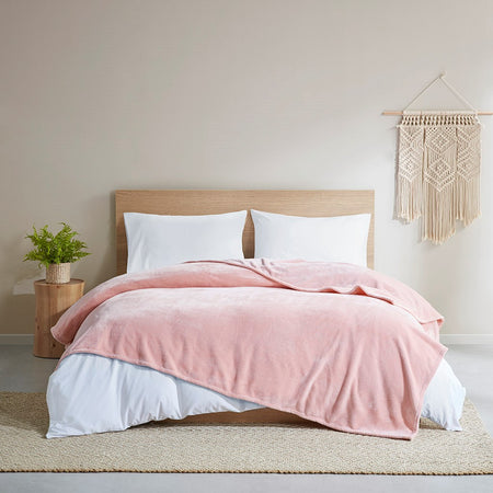 Clean Spaces Antimicrobial Plush Blanket - Blush - Full Size / Queen Size