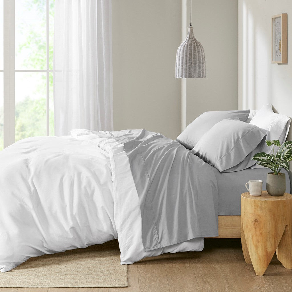 Madison Park Peached Percale Cotton Peached Percale Sheet Set - Grey - Twin Size