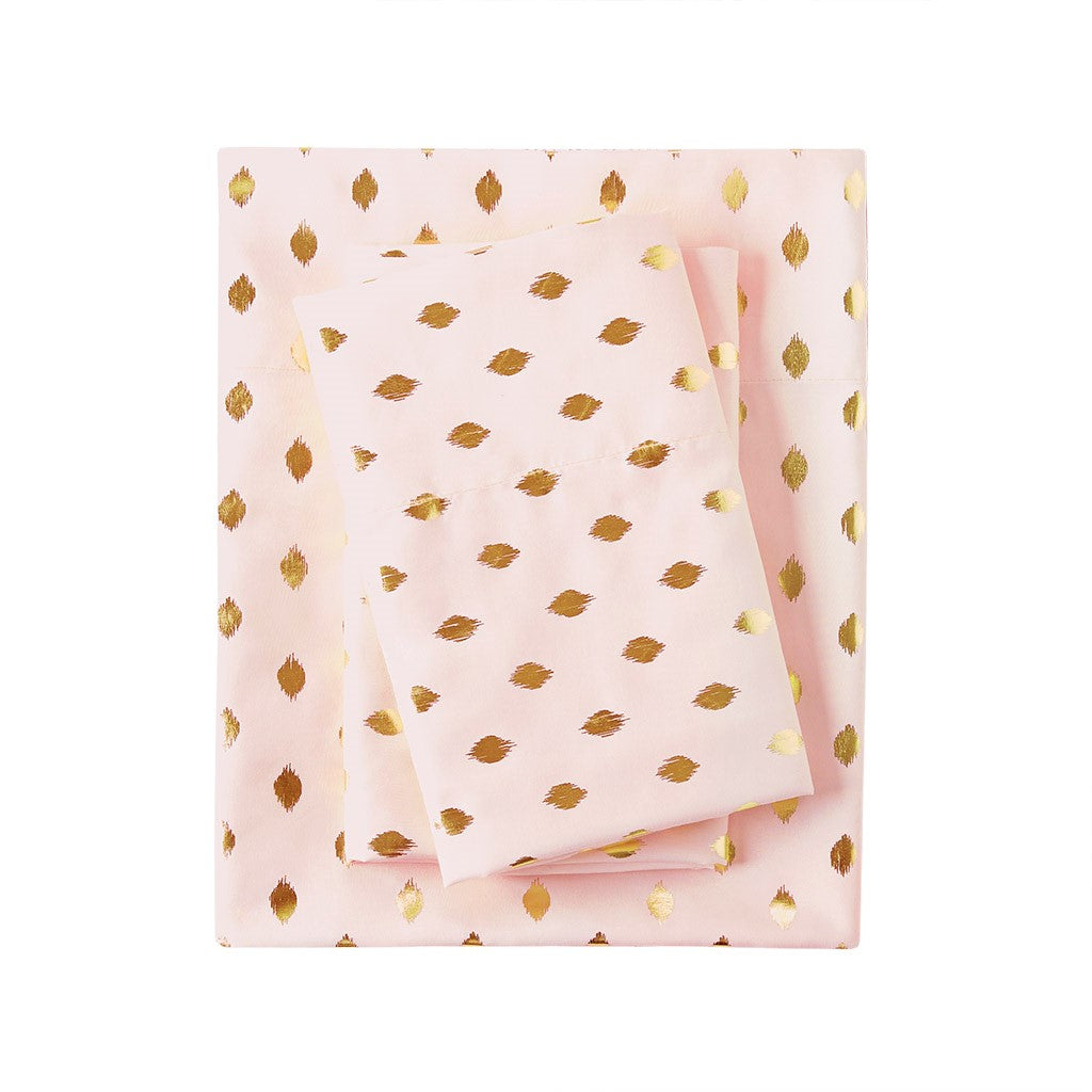 Intelligent Design Metallic Dot Printed Sheet Set - Blush / Gold - Full Size