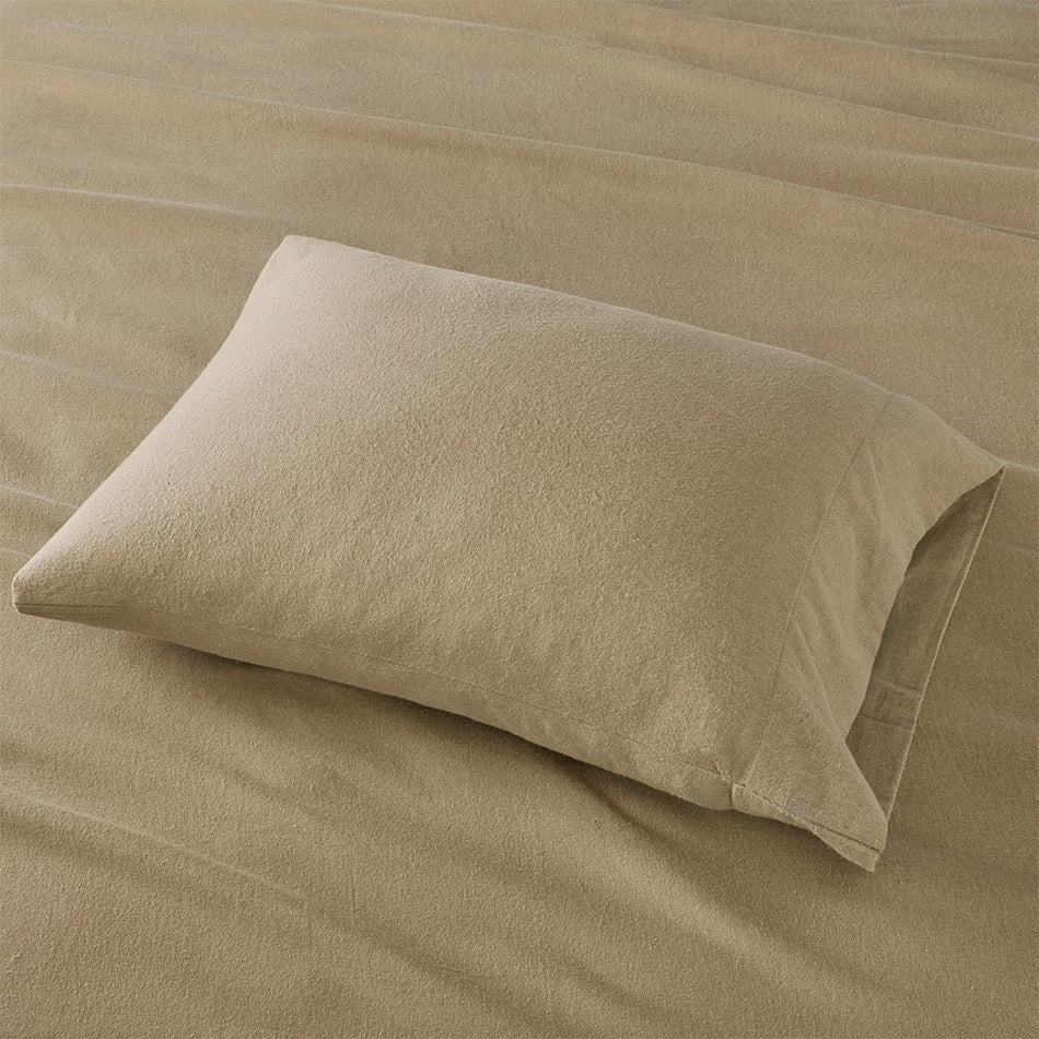 Cozy Cotton Flannel Printed Sheet Set - Tan Solid - King Size
