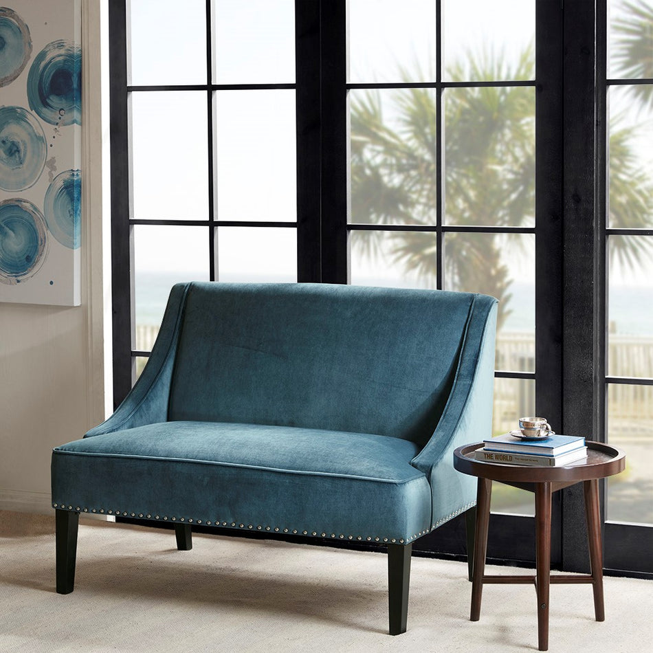 Madison Park Avalon Swoop Arm Settee - Blue / Brown 