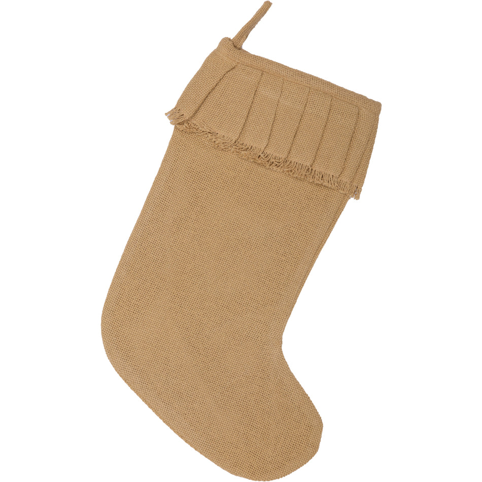 Seasons Crest Festive Natural Burlap Ruffled Stocking 11x15 By VHC Brands