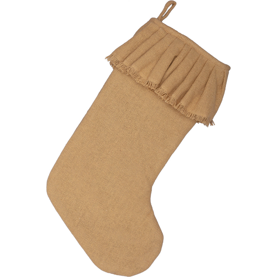 Seasons Crest Festive Natural Burlap Ruffled Stocking 11x20 By VHC Brands