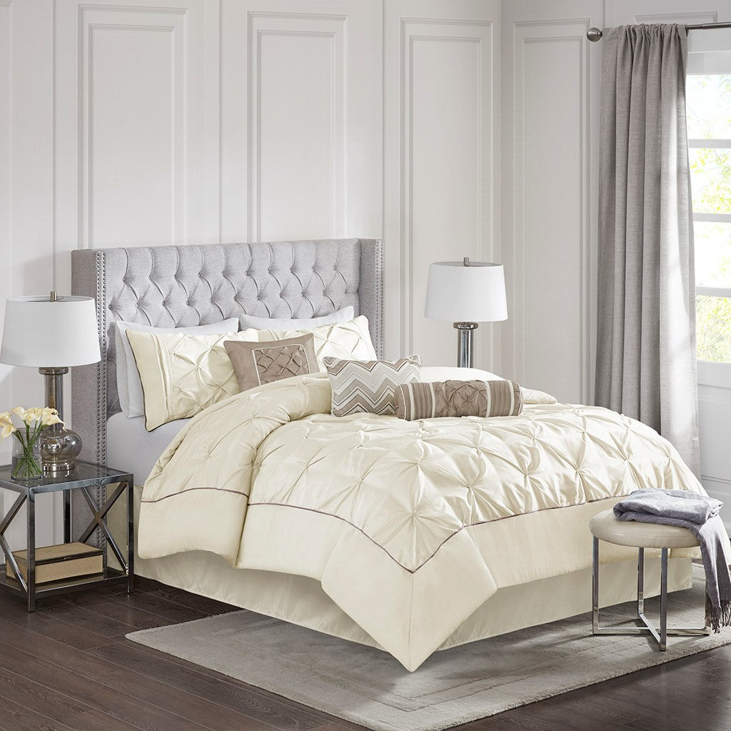 Madison Park Laurel 7 Piece Tufted Comforter Set - Ivory - Full Size