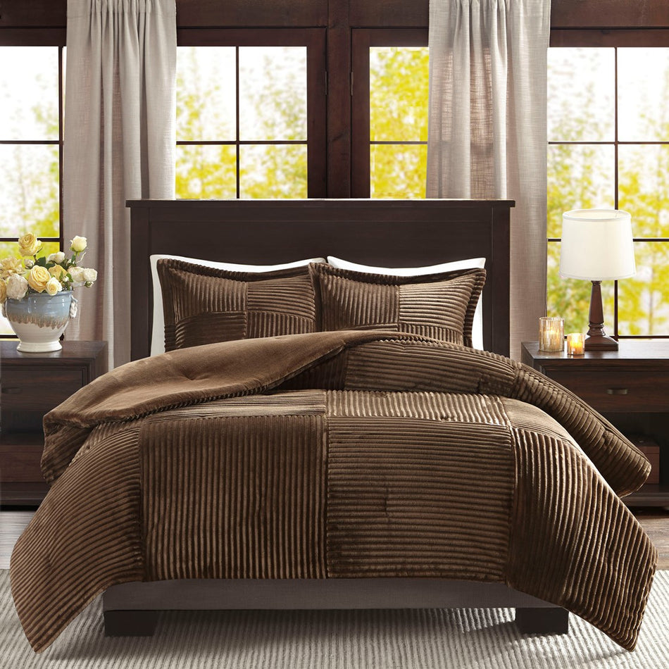 Parker Plush Down Alternative Comforter Set - Brown - Full Size / Queen Size