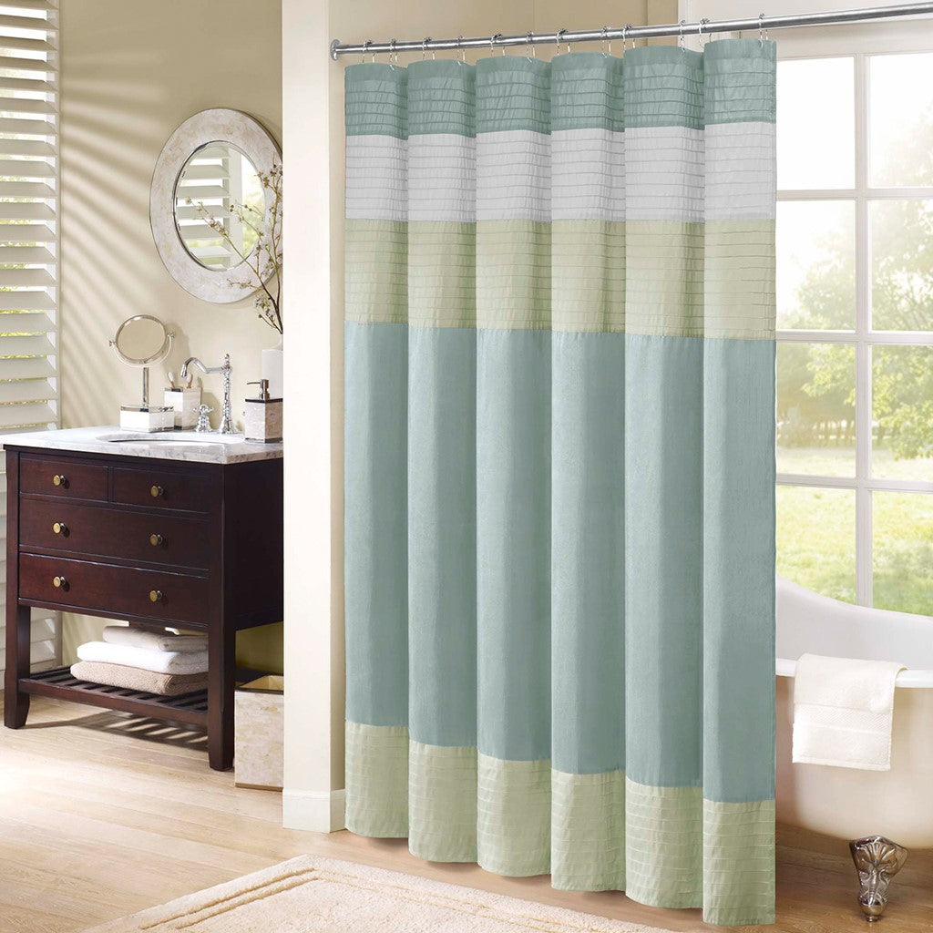 Madison Park Amherst Faux Silk Shower Curtain - Green - 72x72"