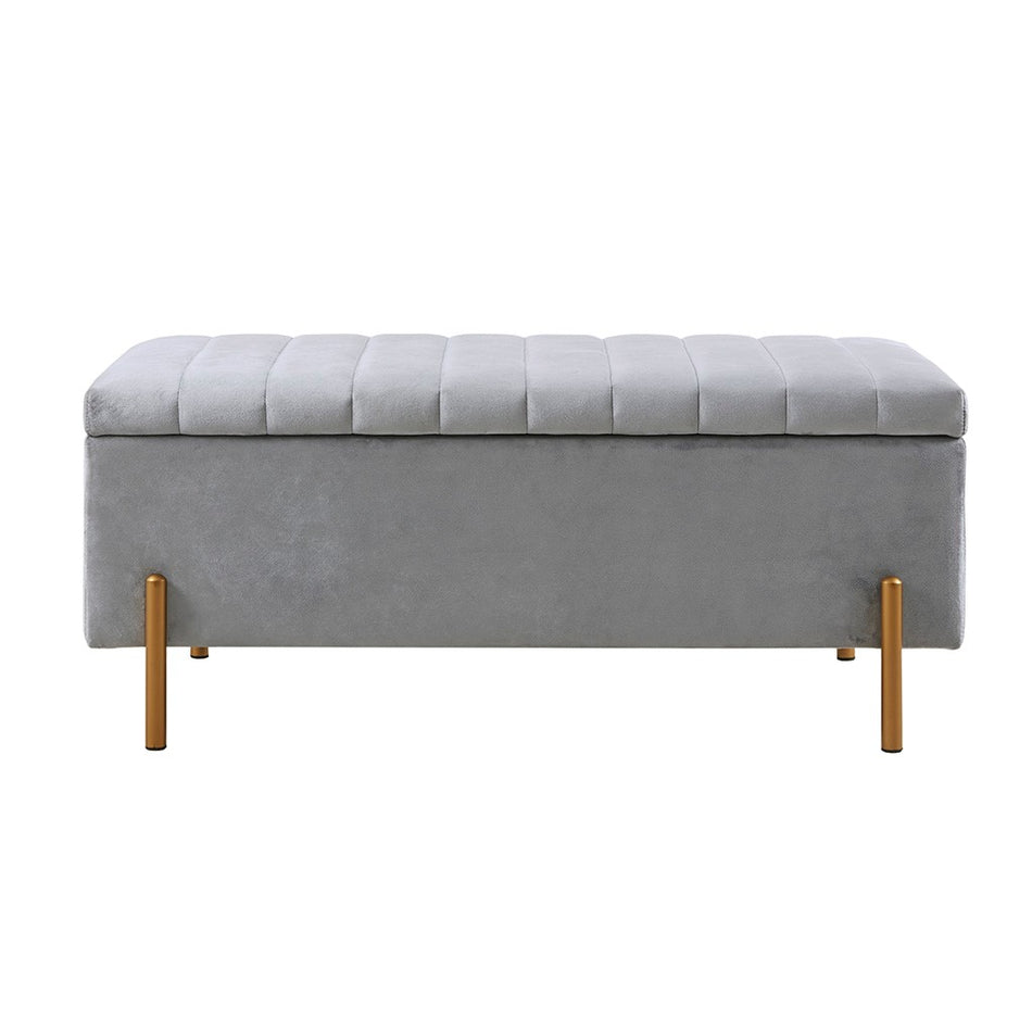 Boyden Upholstered Soft Close Storage Bench with Gold Metal Legs - Gray