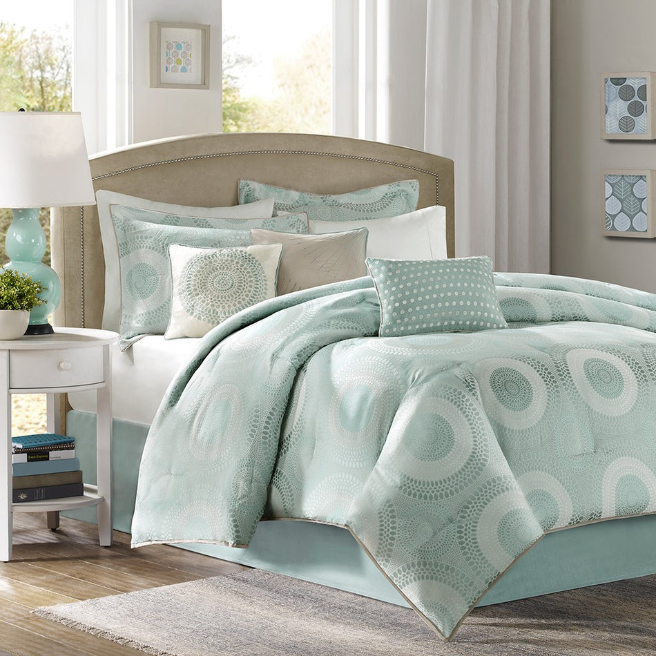 Madison Park Baxter 7 Piece Comforter Set - Mint  - Queen Size Shop Online & Save - ExpressHomeDirect.com