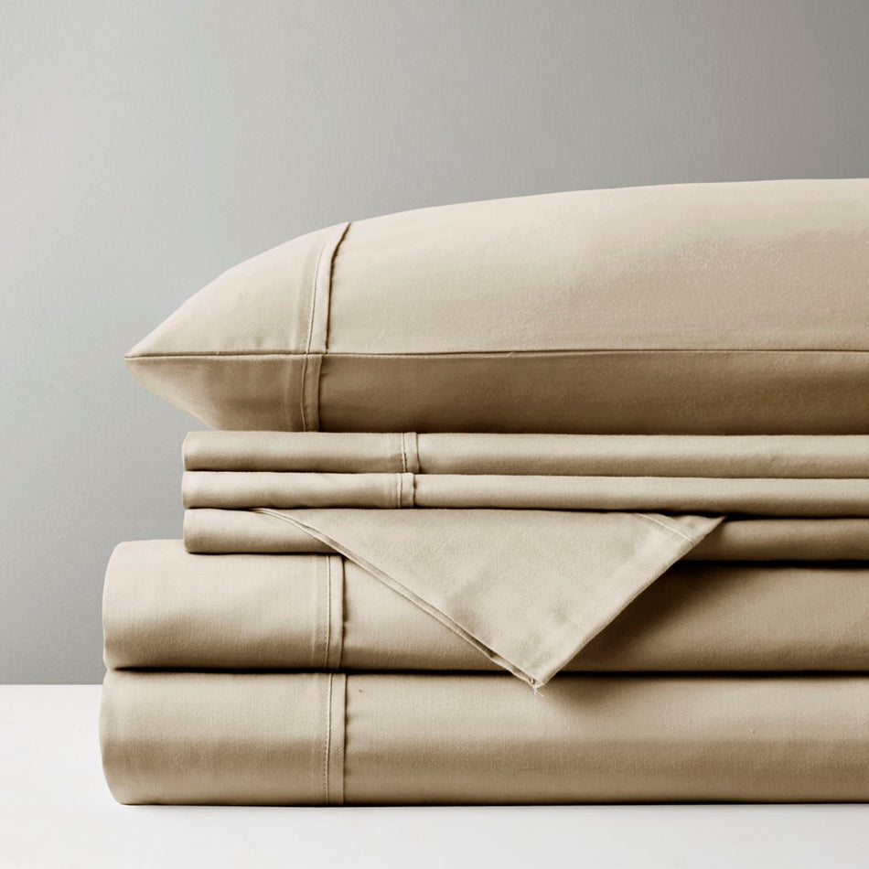 800 Thread Count Cotton Blend Sateen Sheet Set - Khaki - Split King Size