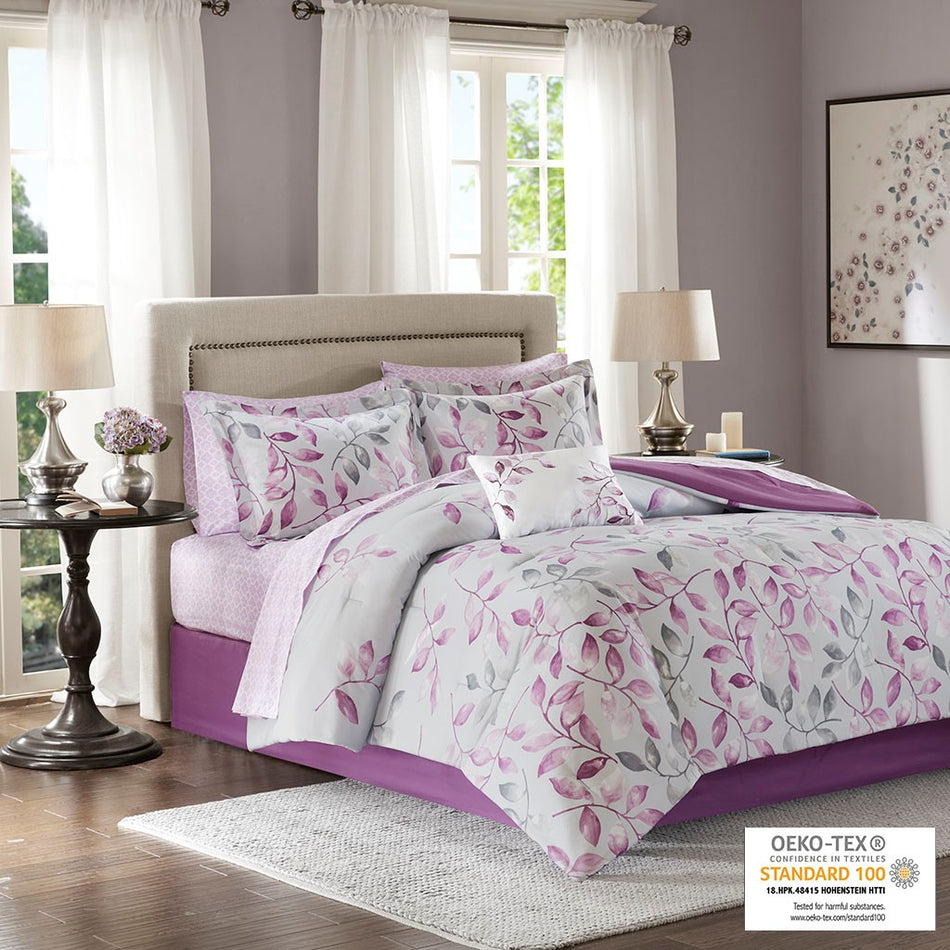 Lafael 9 Piece Comforter Set with Cotton Bed Sheets - Purple - Full Size