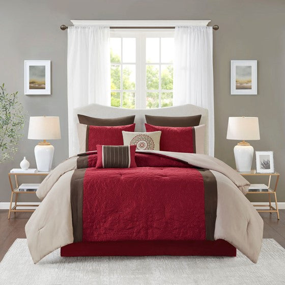 Arcadia 8 Piece Comforter Set - Red - Cal King Size