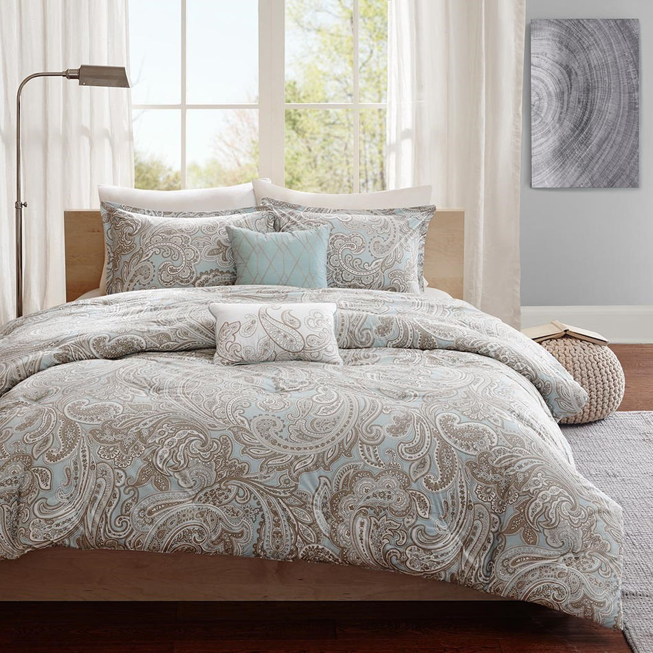 Ronan 5 Piece Cotton Comforter Set - Blue - Full Size / Queen Size
