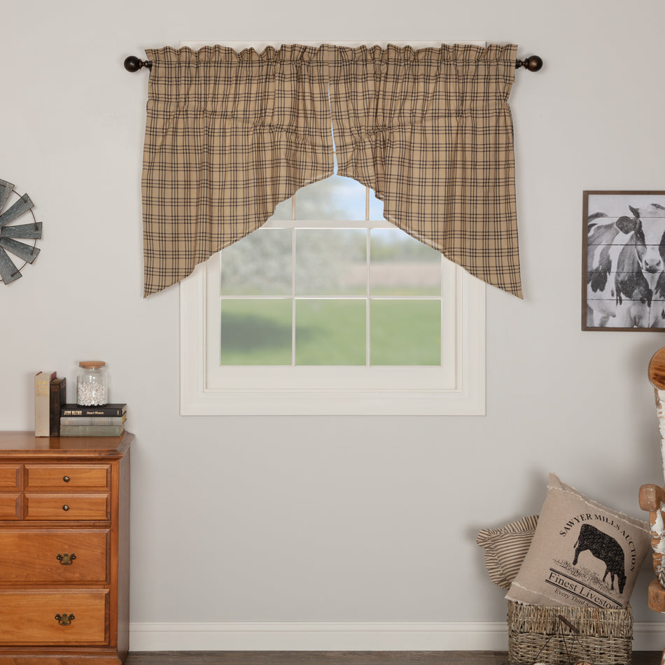 Sawyer Mill Charcoal Plaid Prairie Swag Set of 2 36x36x18