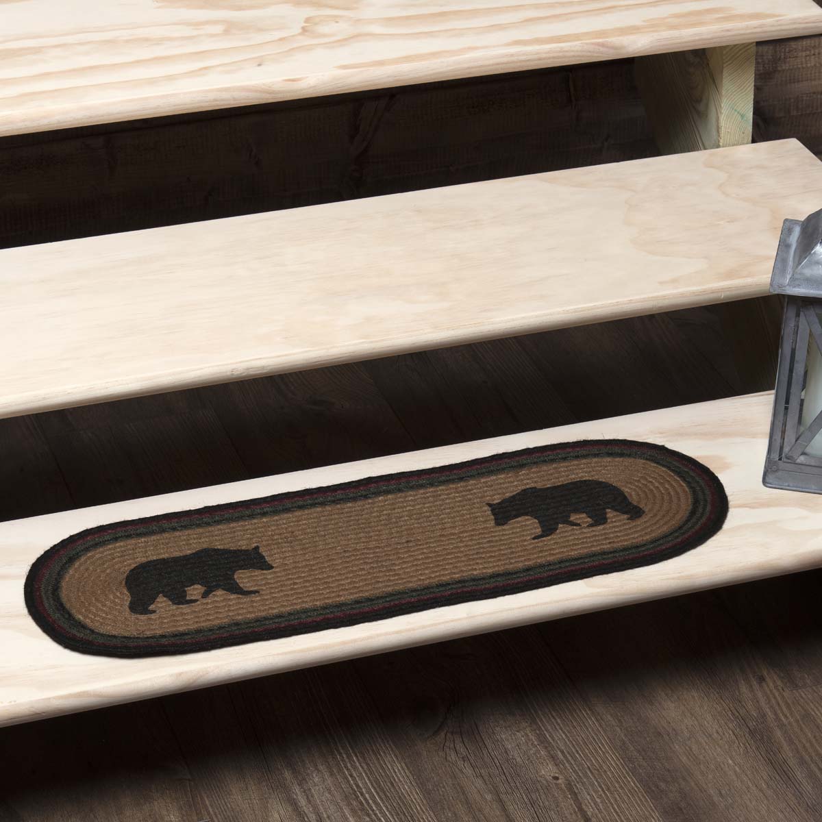 Oak & Asher Wyatt Stenciled Bear Jute Stair Tread Oval Latex 8.5x27 By VHC Brands