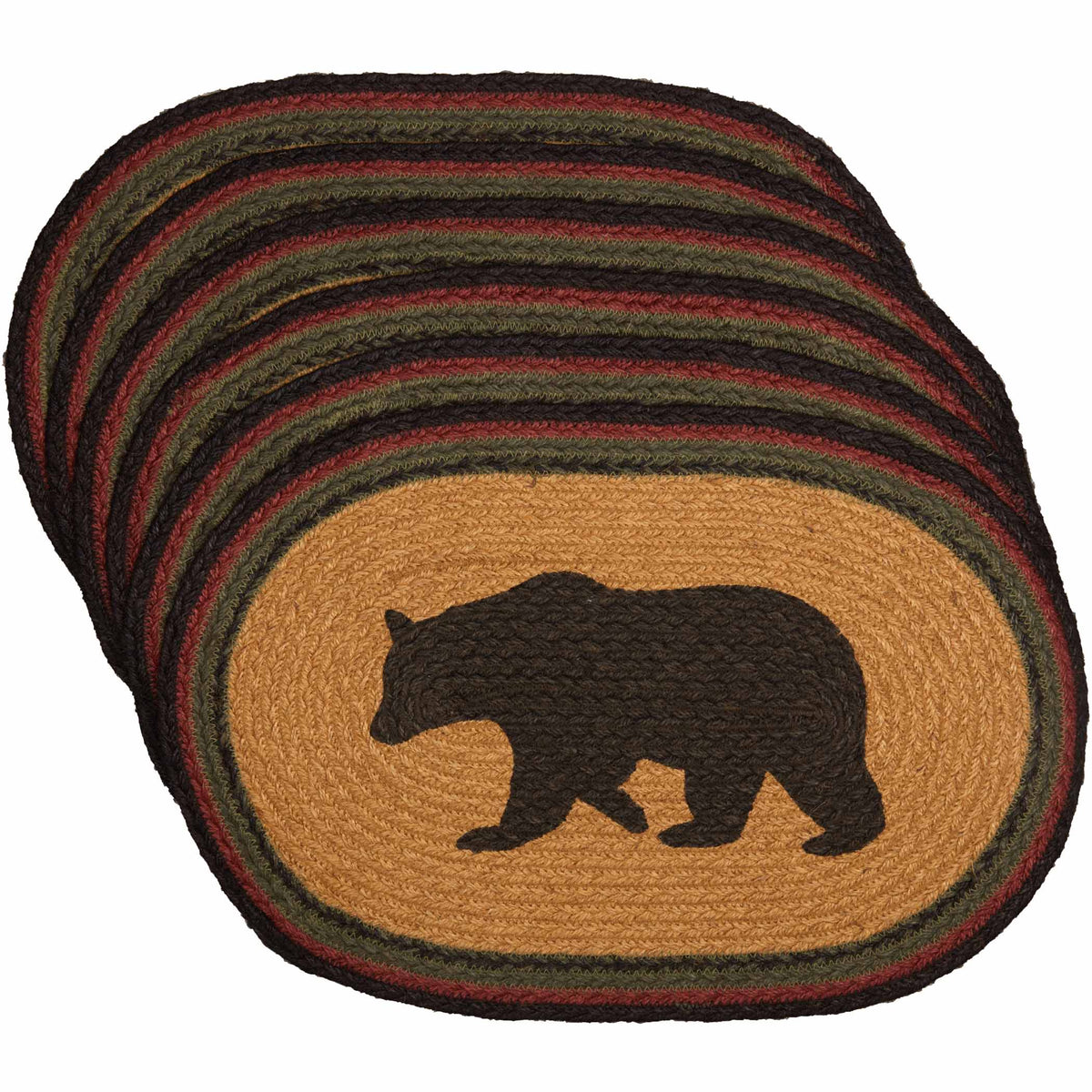 Oak & Asher Wyatt Stenciled Bear Jute Placemat Oval Set of 6 12x18 By VHC Brands