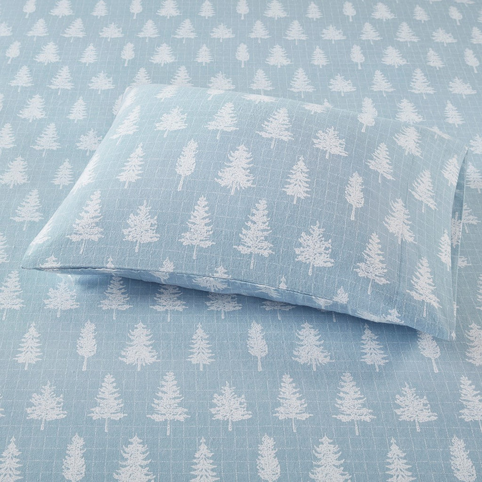 Cozy Cotton Flannel Printed Sheet Set - Blue Forest - King Size