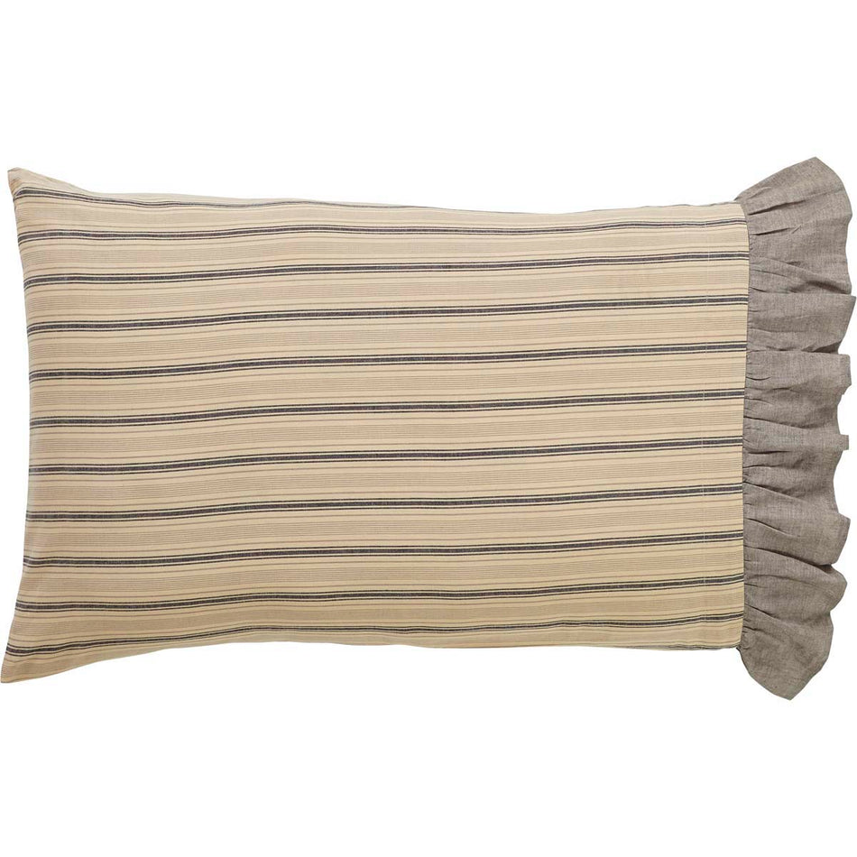 April & Olive Sawyer Mill Charcoal Stripe Ruffled Standard Pillow Case Set of 2 21x30 By VHC Brands