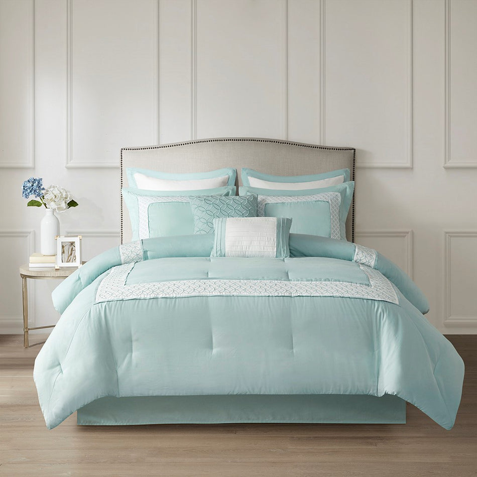 Madison Park Stratford 8 Piece Comforter Set - Aqua  - Queen Size Shop Online & Save - ExpressHomeDirect.com