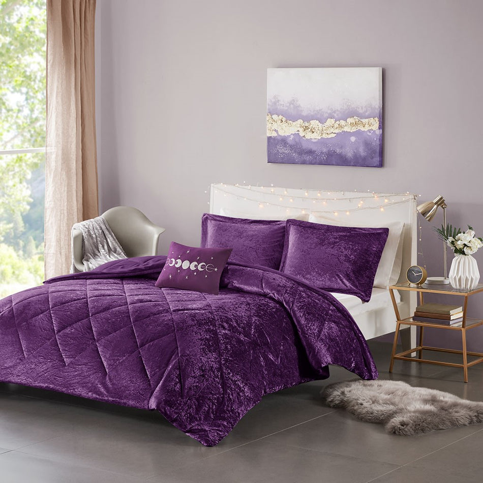 Intelligent Design Felicia Velvet Comforter Set - Purple - Full Size / Queen Size