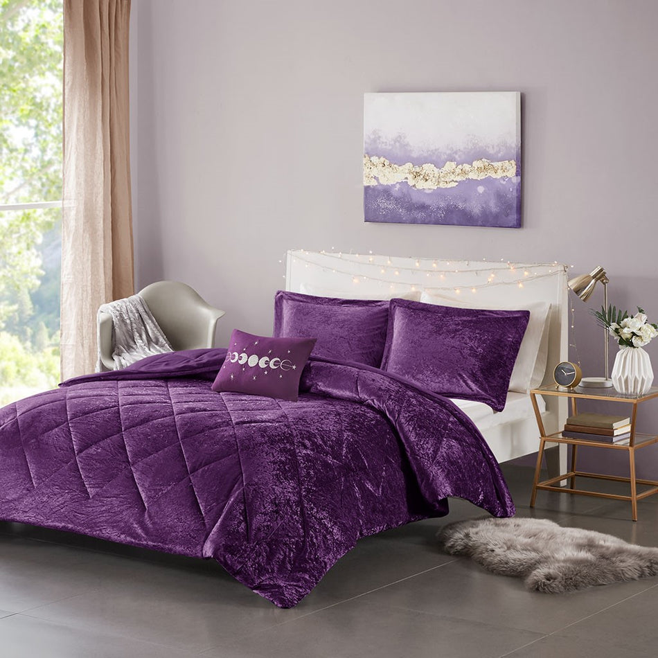 Intelligent Design Felicia Velvet Comforter Set - Purple - King Size / Cal King Size