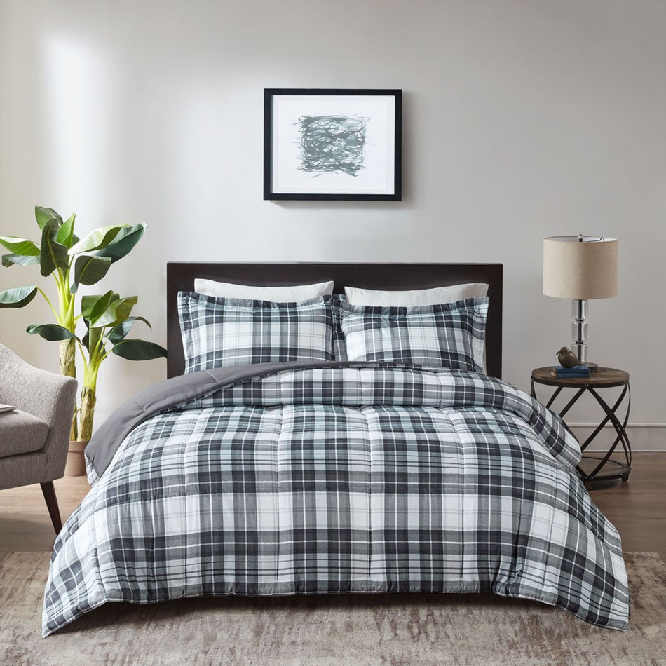 Parkston 3M Scotchgard Down Alternative All Season Comforter Set - Black / White - Twin Size / Twin XL Size