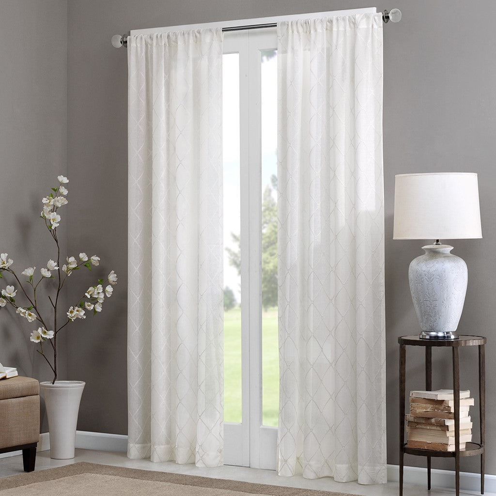 Madison Park Irina Diamond Sheer Window Curtain - Ivory - 50x84"