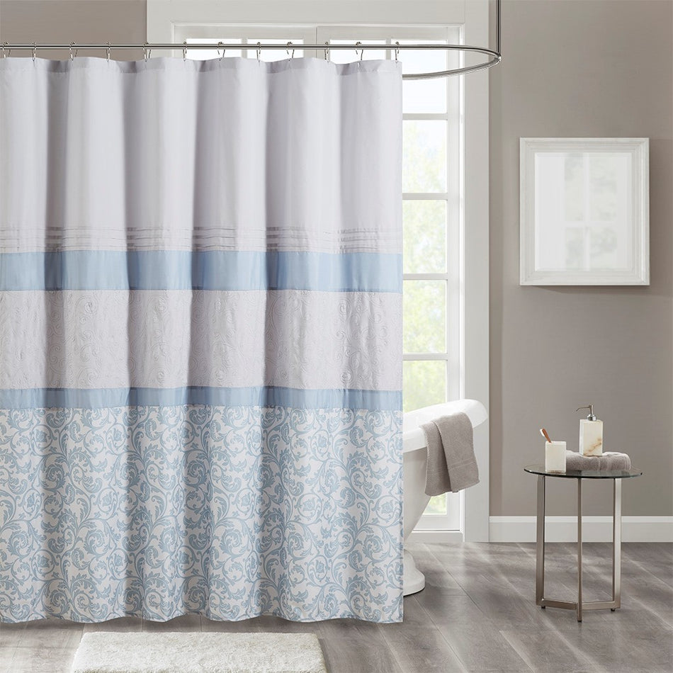 510 Design Ramsey Printed and Embroidered Shower Curtain - Blue - 72x72"