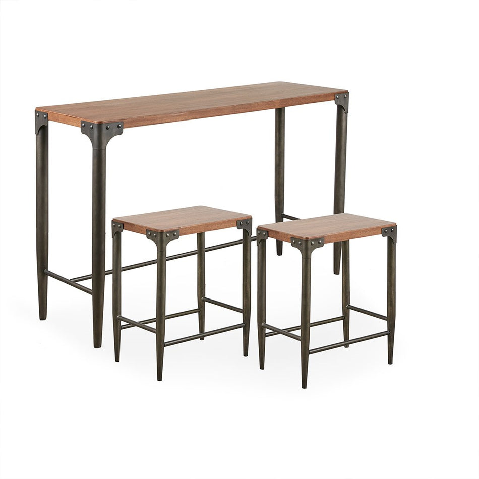 Caden Console Table and Counter Stool 3 Piece Set - Brown / Charcoal
