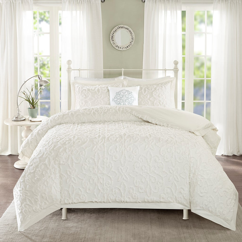 Madison Park Sabrina 4 Piece Tufted Chenille Comforter Set - Off White  - Full Size / Queen Size Shop Online & Save - ExpressHomeDirect.com