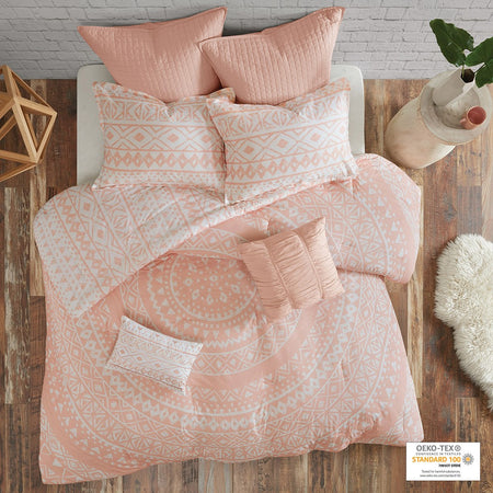 Urban Habitat Larisa 7 Piece Cotton Reversible Comforter Set - Blush - Full Size / Queen Size