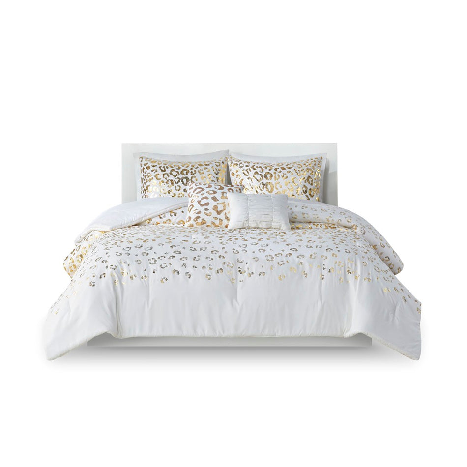 Lillie Metallic Animal Printed Comforter Set - Ivory / Gold - Twin Size / Twin XL Size