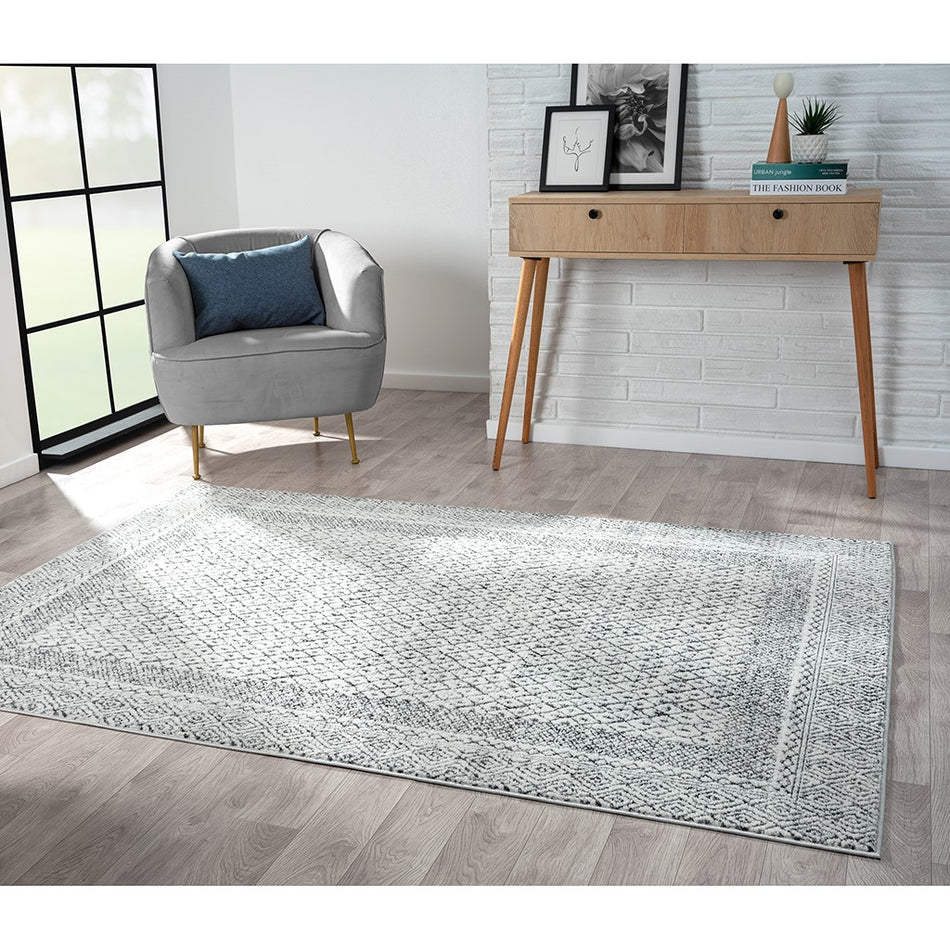 Madison Park Kenzie Moroccan Bordered Global Woven Area Rug - Grey / Cream - 3x5' Scatter