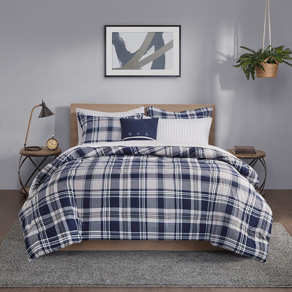 Patrick 8 Piece Comforter Set with Bed Sheets - Navy - Queen Size