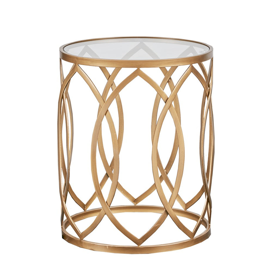 Arlo Metal Eyelet Accent Table - Gold / Glass