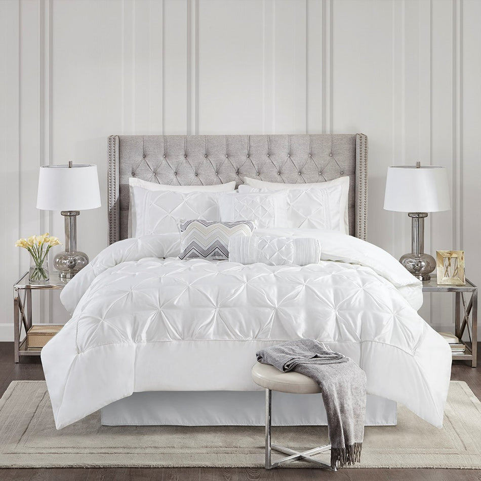 Laurel 7 Piece Tufted Comforter Set - White - Cal King Size