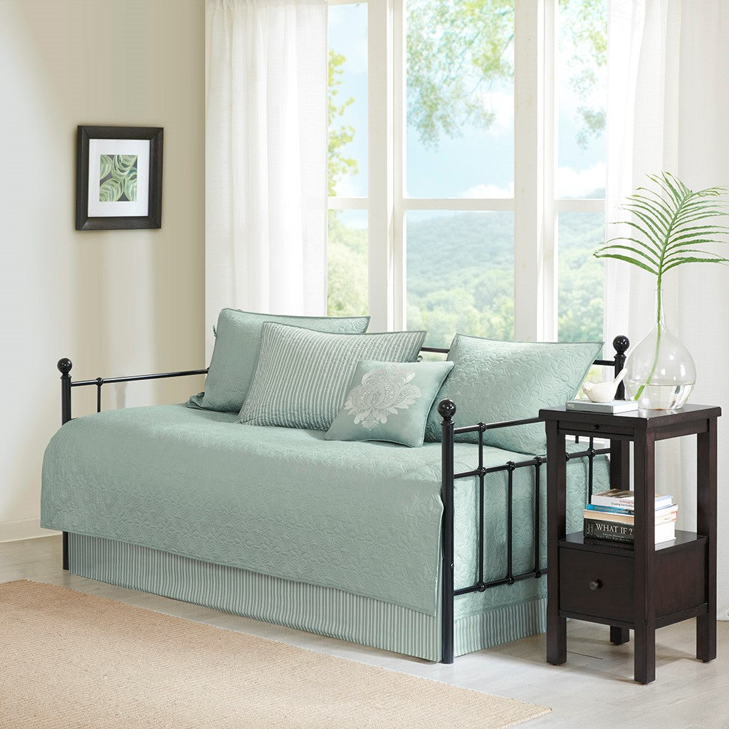 Madison Park Quebec 6 Piece Reversible Daybed Cover Set - Seafoam - Daybed Size - 39" x 75"