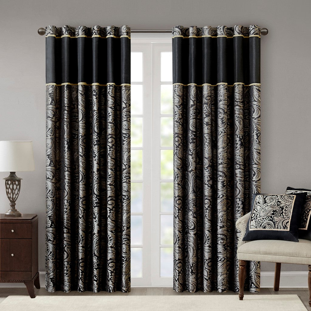 Madison Park Aubrey Jacquard Panel Pair - Black - 50x84"