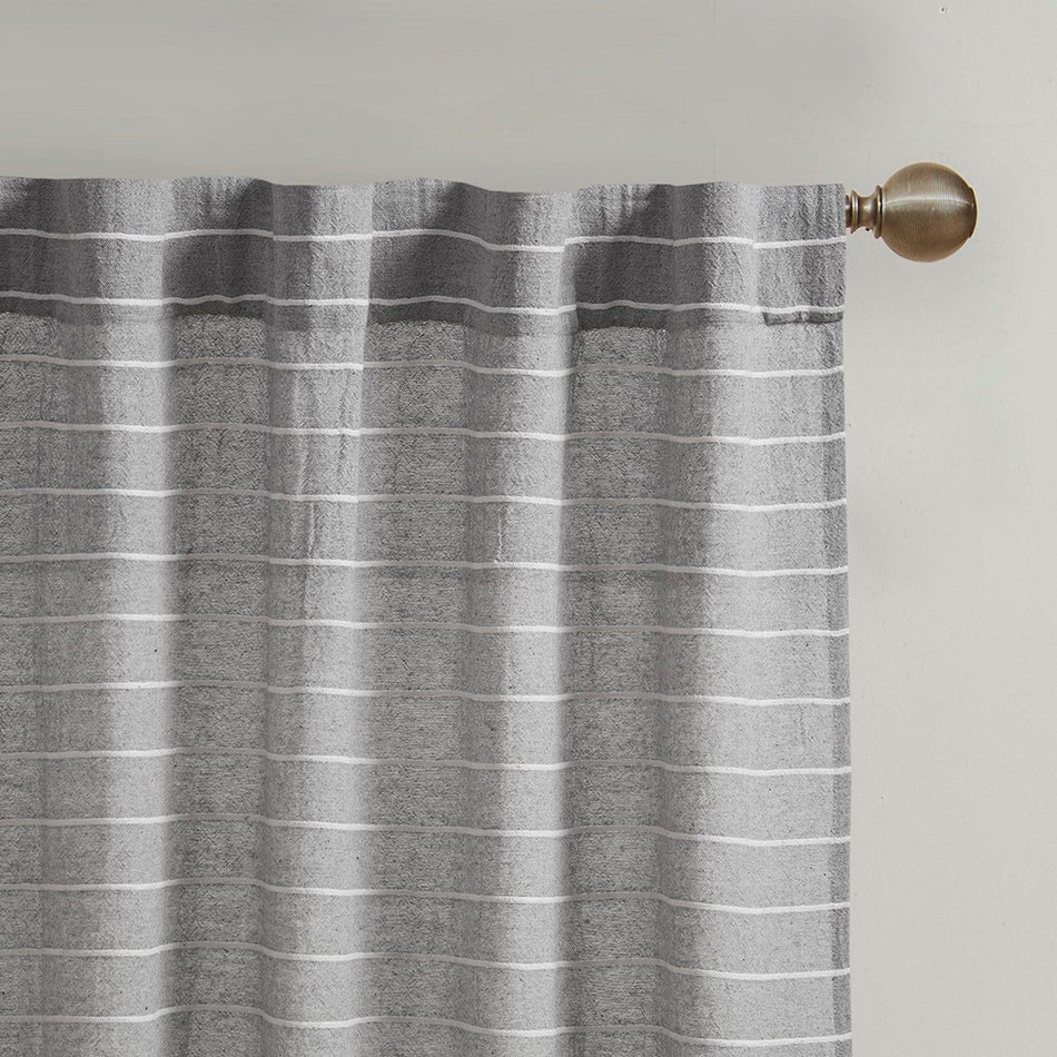 Alder Texture Striped 100% Recycled Fiber Woven Antimicrobial Window Panel Pair - Grey - 84" Panel