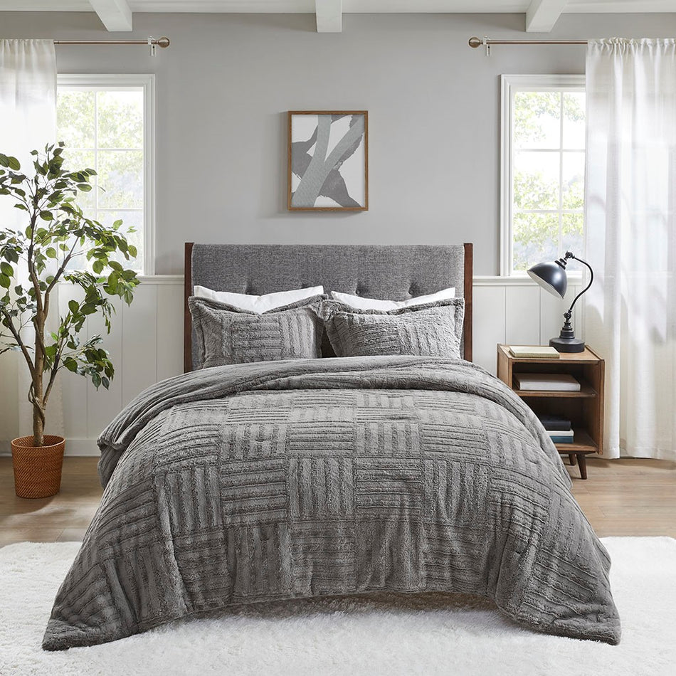 Arctic Fur Down Alternative Comforter Mini Set - Grey - King Size / Cal King Size