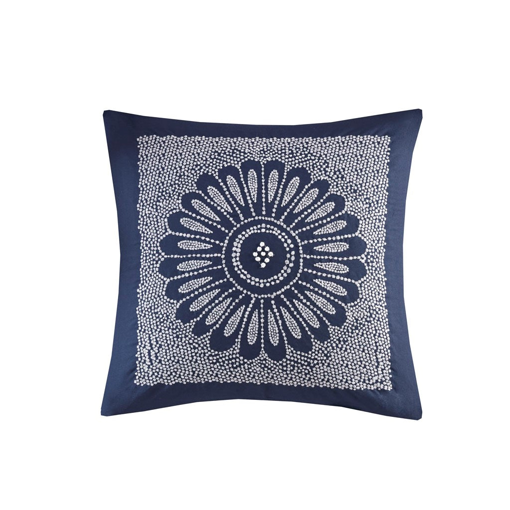 INK+IVY Sofia Cotton Embroidered Decorative Square Pillow - Navy - 20x20"