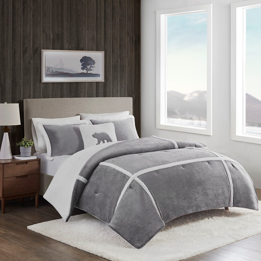 Woolrich Orlen Plush to Sherpa Comforter Set - Grey - Full Size / Queen Size