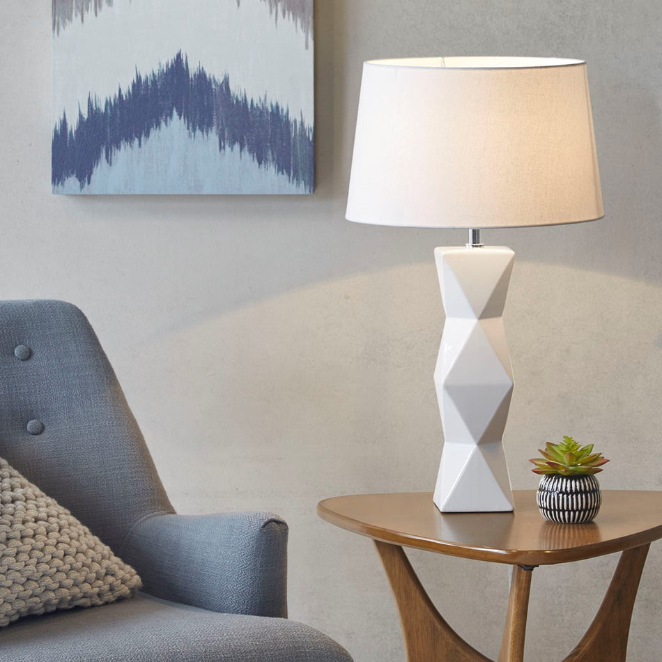 Kenlyn Geometric Ceramic Table Lamp - White