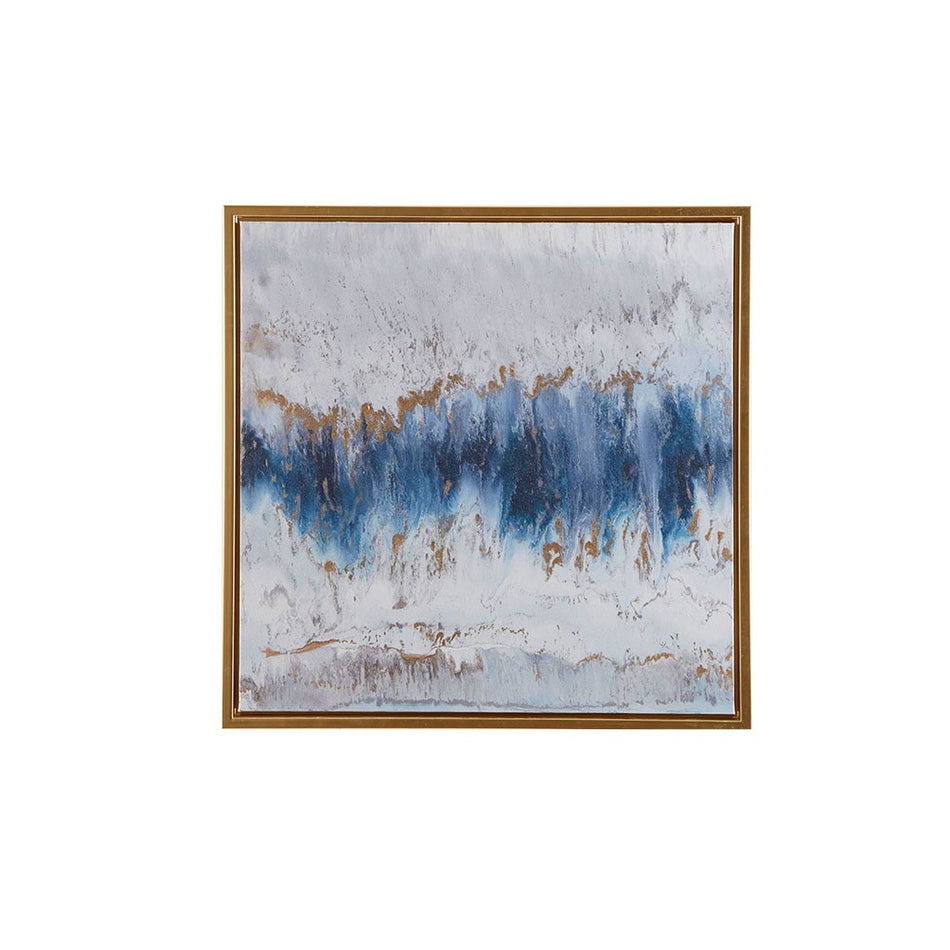 Blue Embrace Framed Canvas With Gel Coat And Gold Foil - Blue / Grey