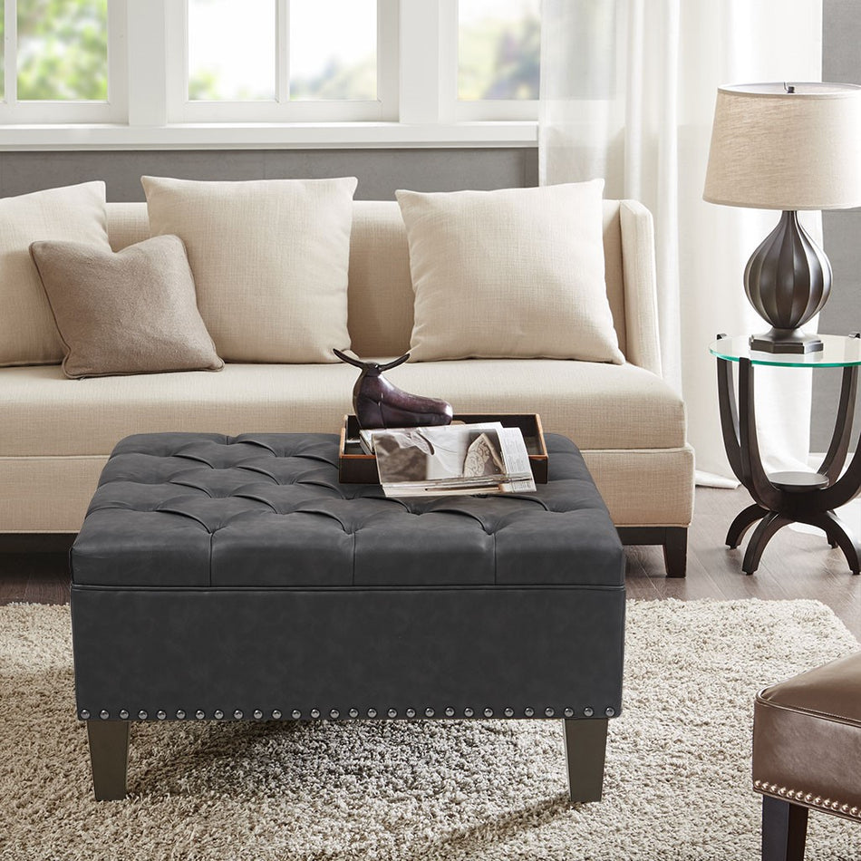 Madison Park Lindsey Tufted Square Cocktail Ottoman - Charcoal 