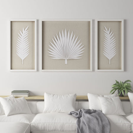 Madison Park Sabal Palm Rice Paper Framed Shadow Box 3 Piece Set - Off White 