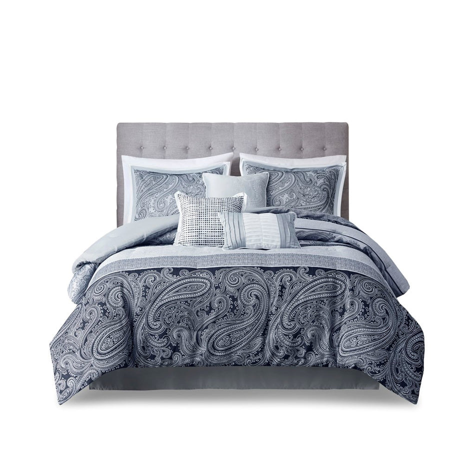 Neilsen 7 Piece Jacquard Comforter Set - Gray - Cal King Size