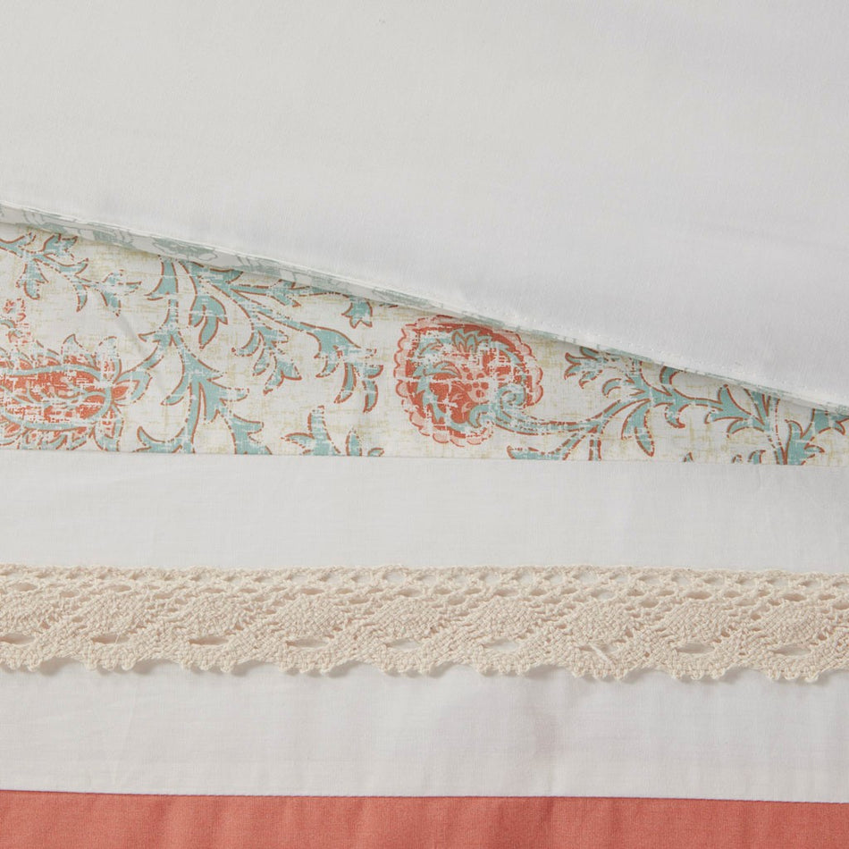 Dawn 9 Piece Cotton Percale Comforter Set - Coral - Queen Size