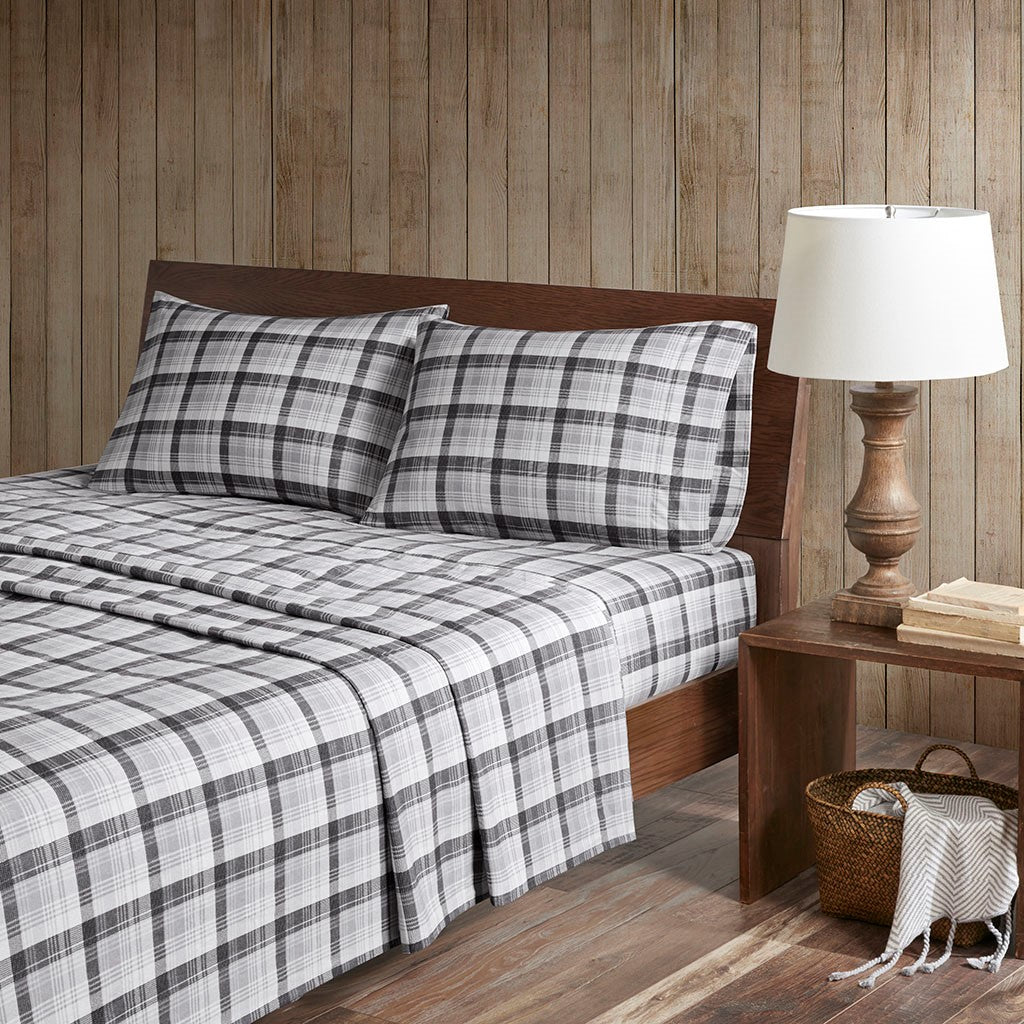 Woolrich Cotton Flannel Sheet Set - Grey Plaid - Cal King Size