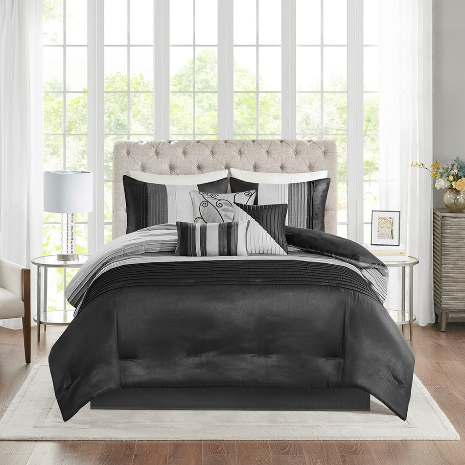 Amherst 7 Piece Comforter Set - Black - Queen Size