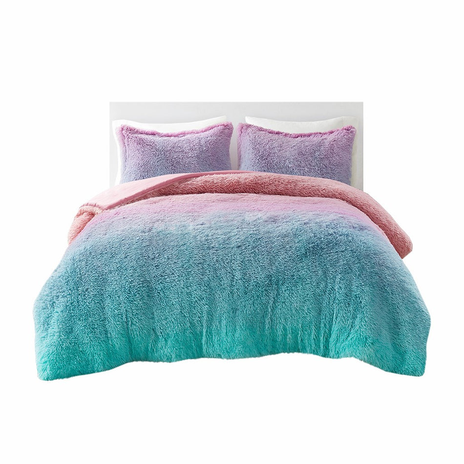 Primrose Ombre Shaggy Faux Fur Comforter Set - Purple Multi - Full Size / Queen Size